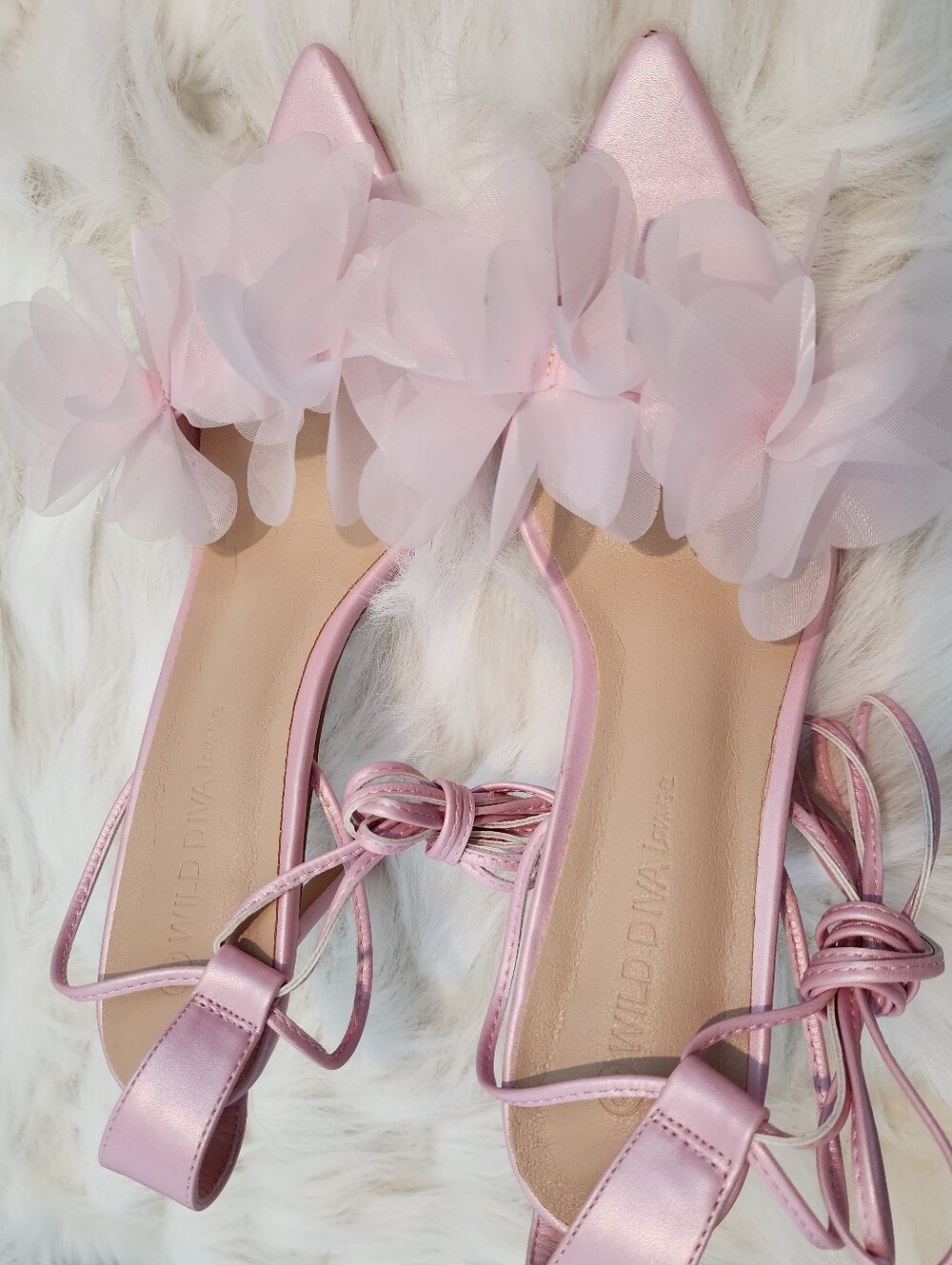 Wild Diva Pink Floral Lace-Up Pointed Toe Satin Stiletto Heels Size 9